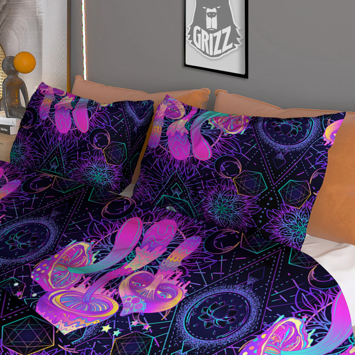 Mushroom Psychedelic Print Pattern Duvet Cover Bedding Set - Image 3