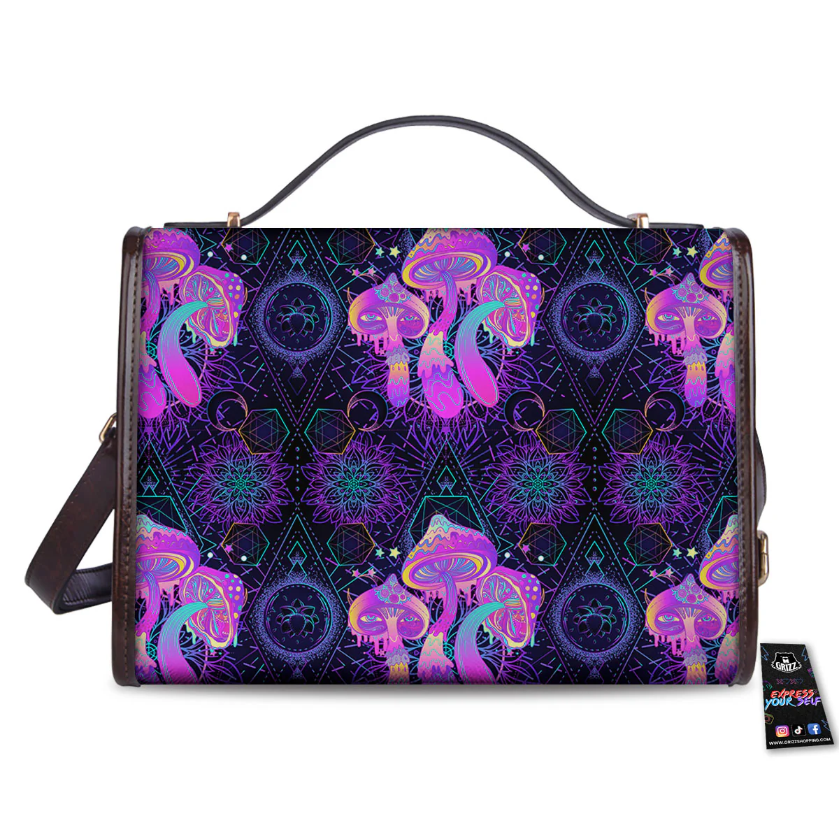 Mushroom Psychedelic Print Pattern Women's Satchel Bag - Image 2
