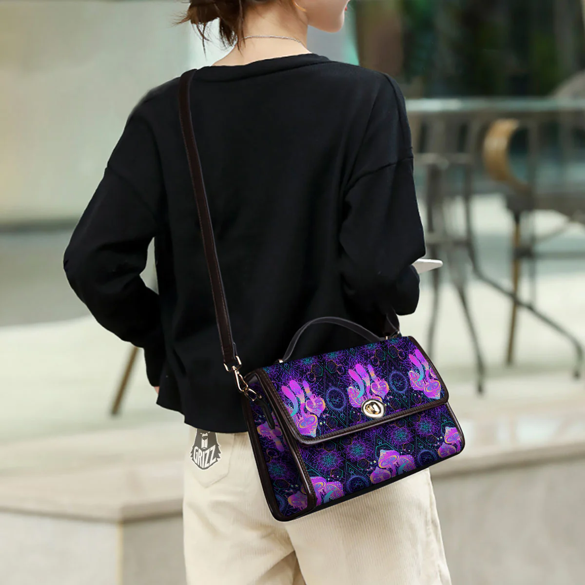 Mushroom Psychedelic Print Pattern Women's Satchel Bag - Image 3
