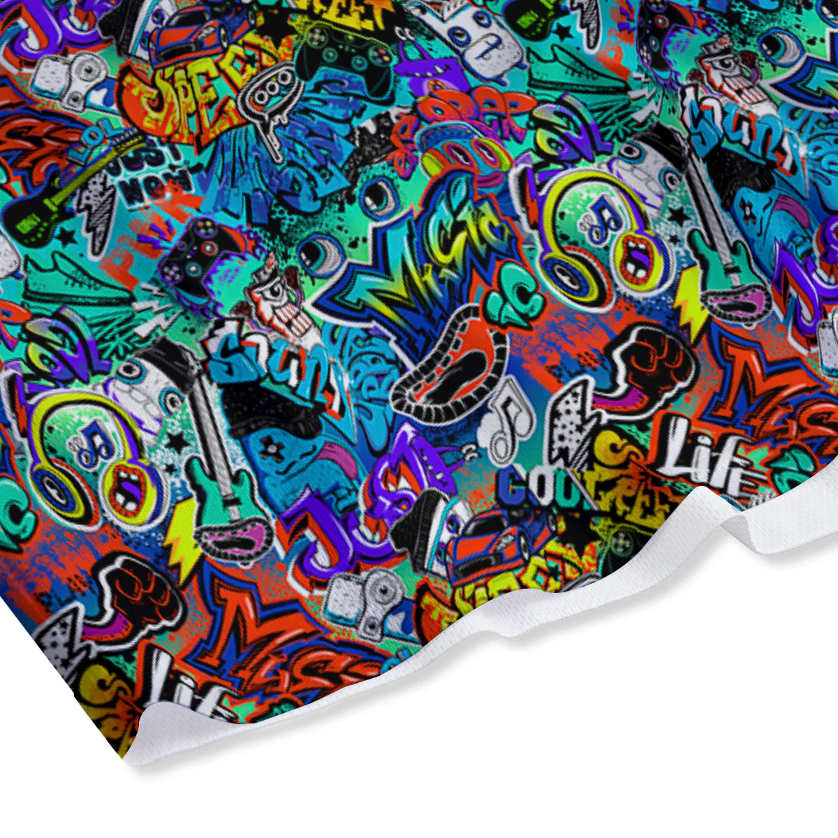 Music Abstract Print Pattern Mesh Shorts - Image 4