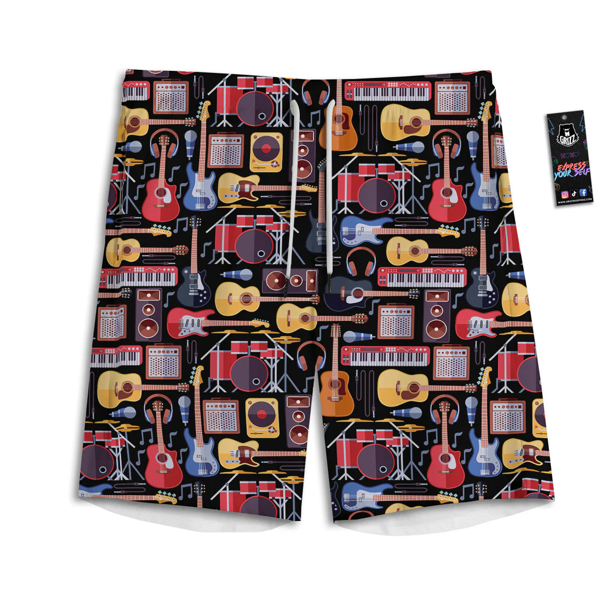 Music Instruments Print Pattern Men's Athletic Shorts
