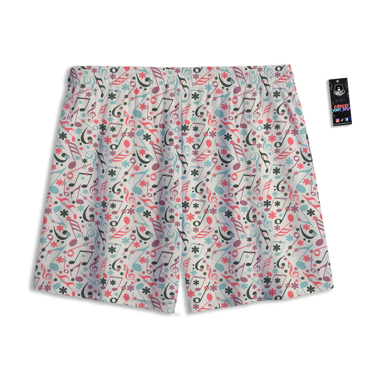 Music Notes Cute Print Pattern Mesh Shorts - Image 2