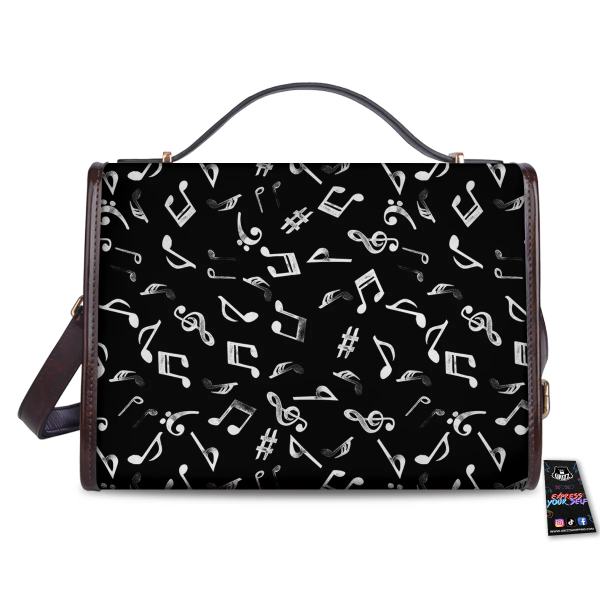 Music Notes Watercolor Print Pattern Women's Satchel Bag - Image 2