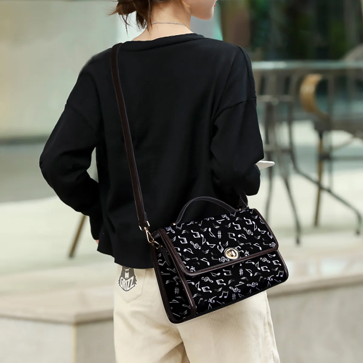 Music Notes Watercolor Print Pattern Women's Satchel Bag - Image 3