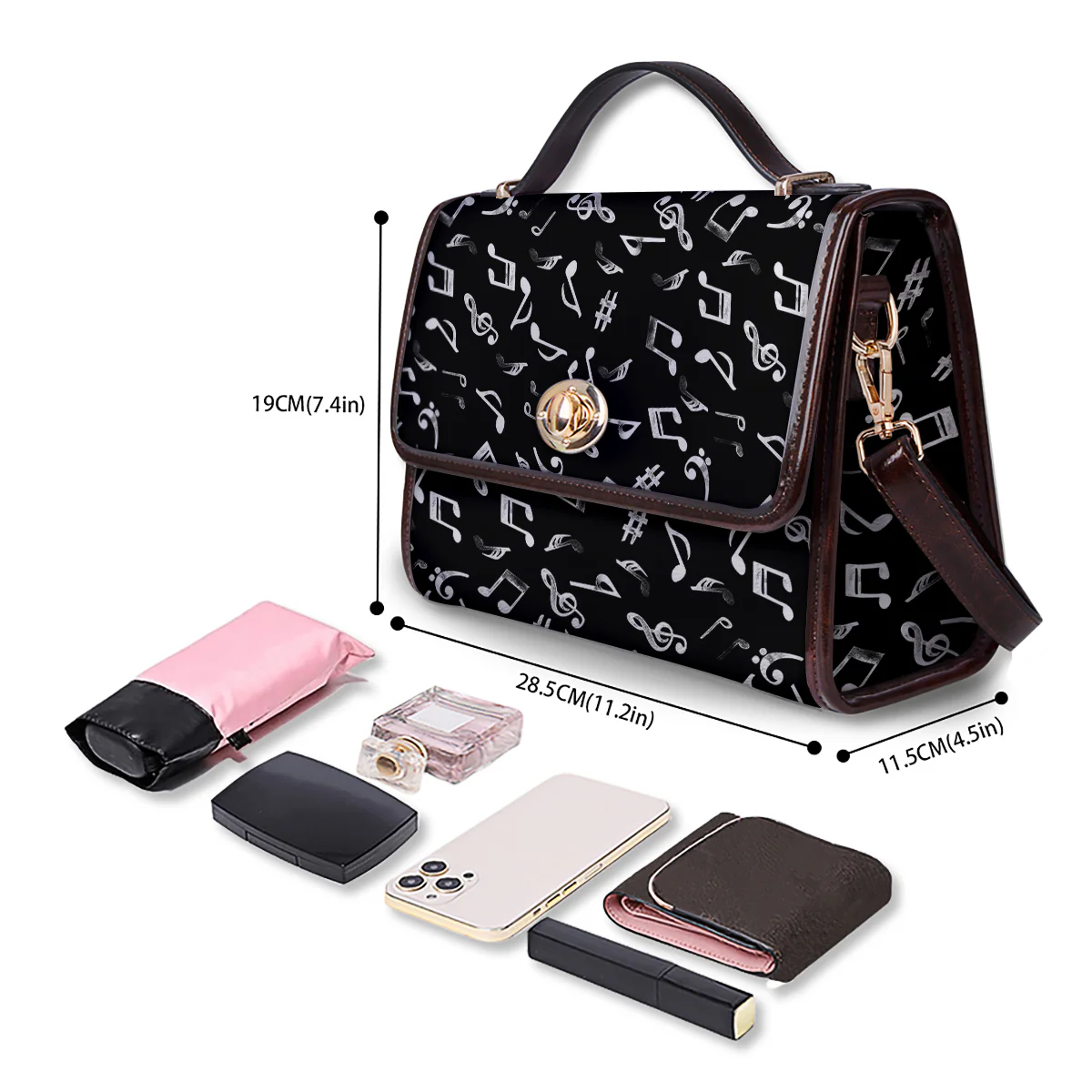 Music Notes Watercolor Print Pattern Women's Satchel Bag - Image 4