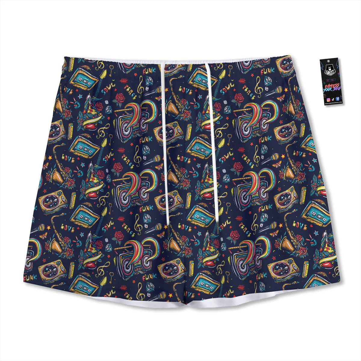 Musical Instruments Print Pattern Mesh Shorts