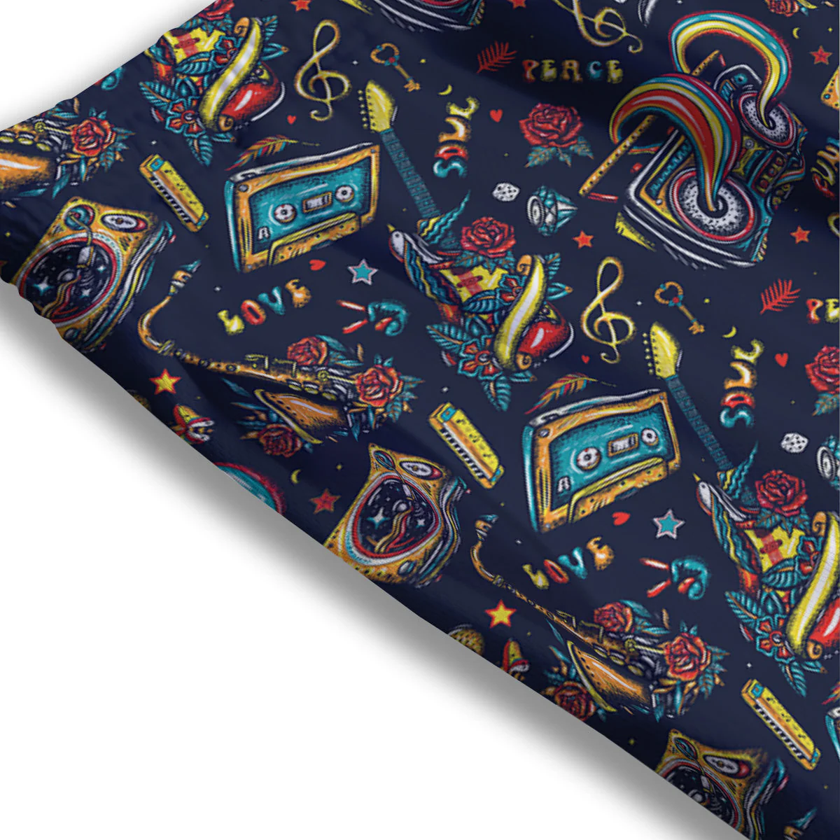 Musical Instruments Print Pattern Mesh Shorts - Image 3
