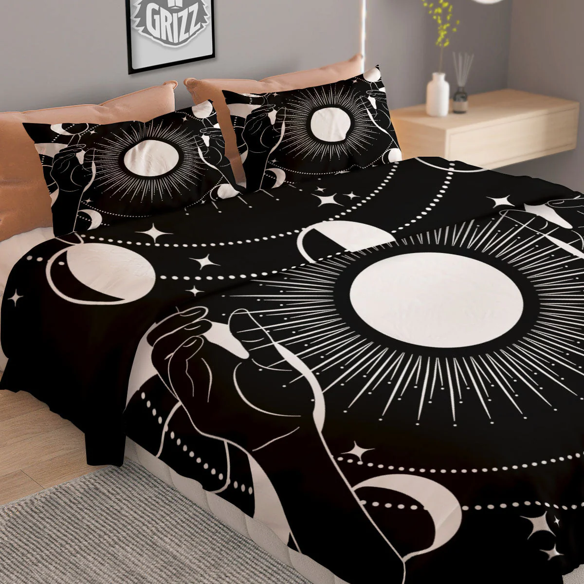 Mystic Wicca White And Black Print Duvet Cover Bedding Set - Image 2