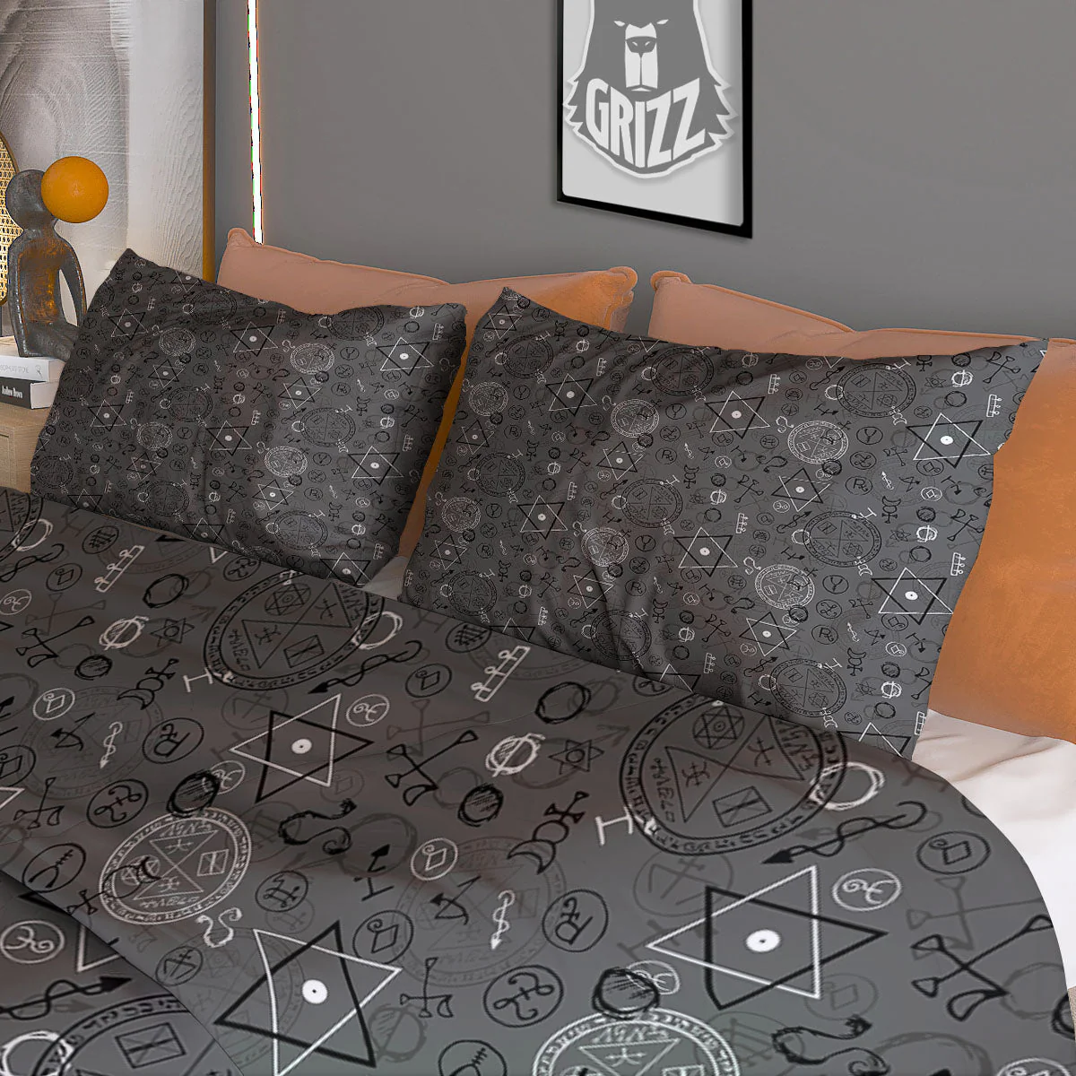 Mystical Wiccan Black And Grey Print Duvet Cover Bedding Set - Image 3