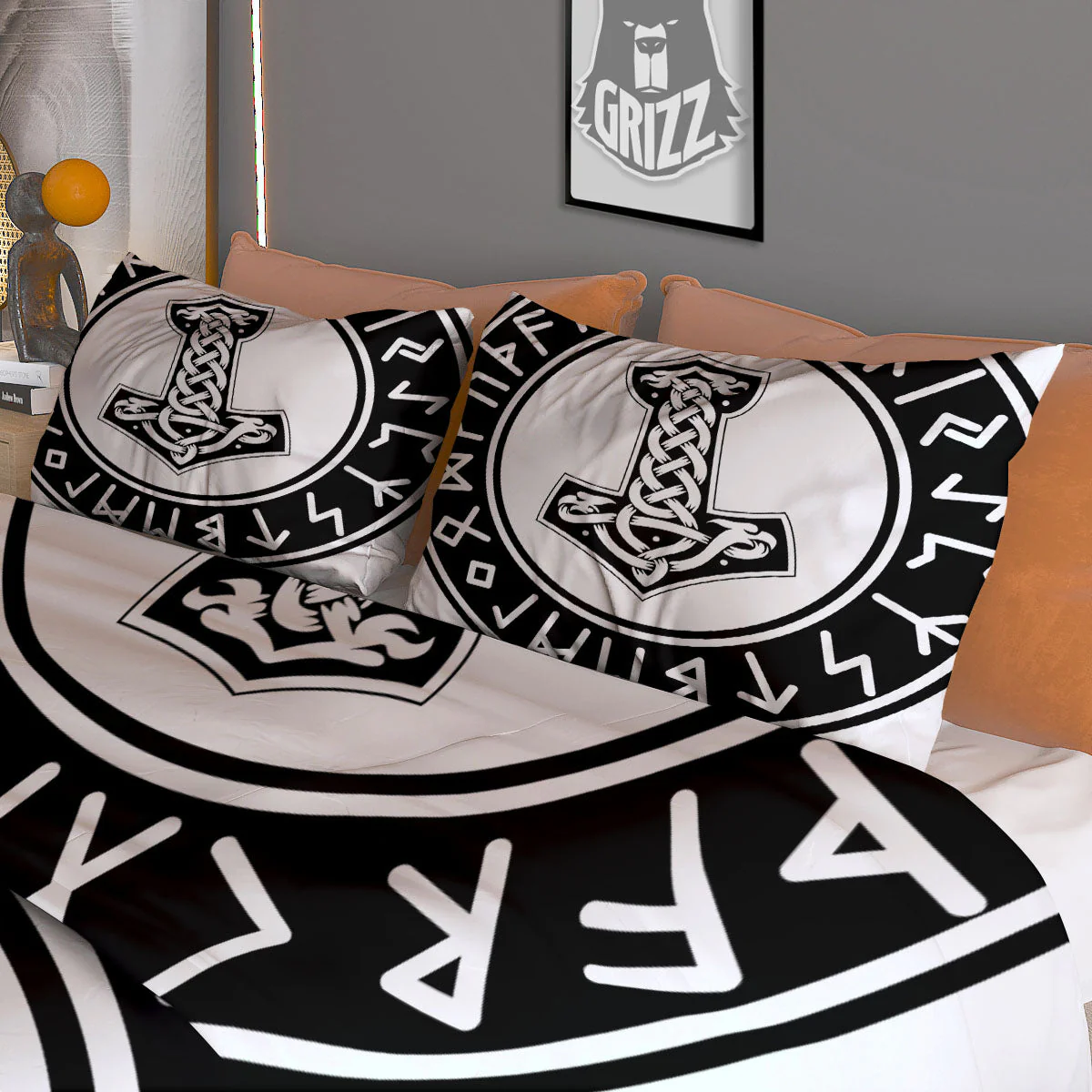 Mythology Mjolnir Norse Print Duvet Cover Bedding Set - Image 3
