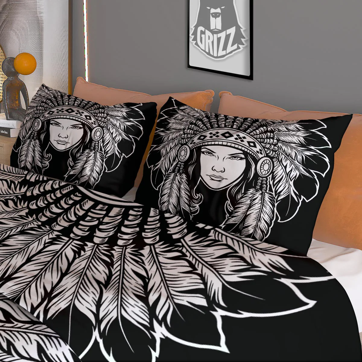Native Indian Girl Tribal Print Duvet Cover Bedding Set - Image 3