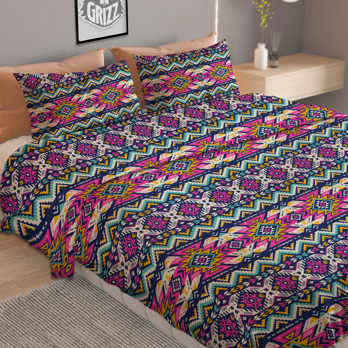 Native Navajo Colorful Geometric Print Duvet Cover Bedding Set - Image 2
