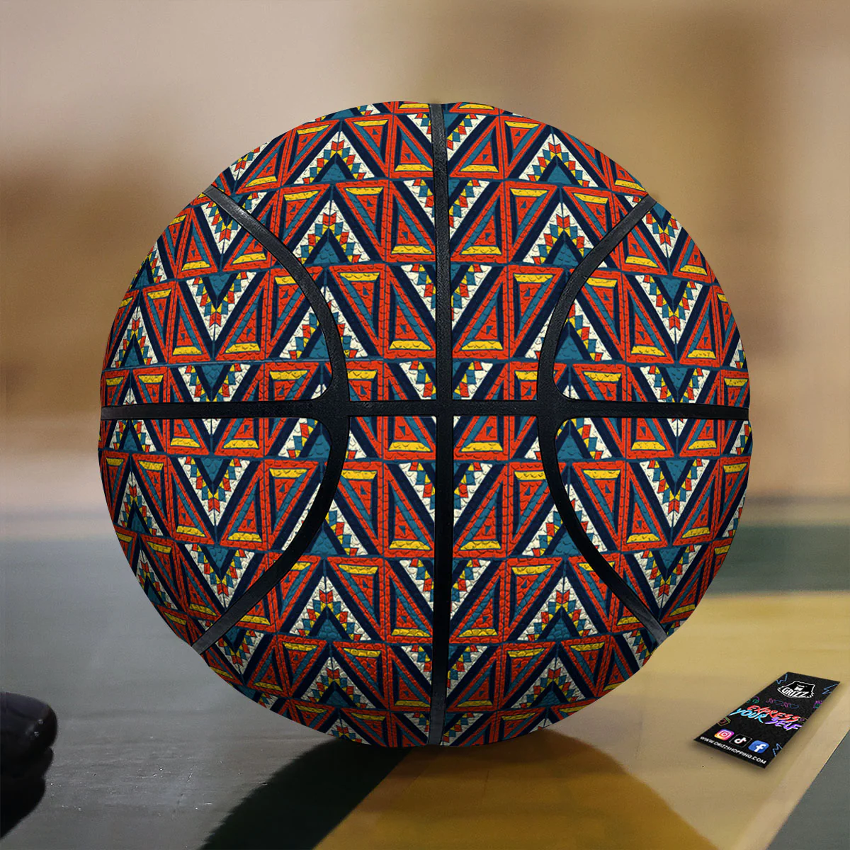 Native Tribal White And Red Print Basketball