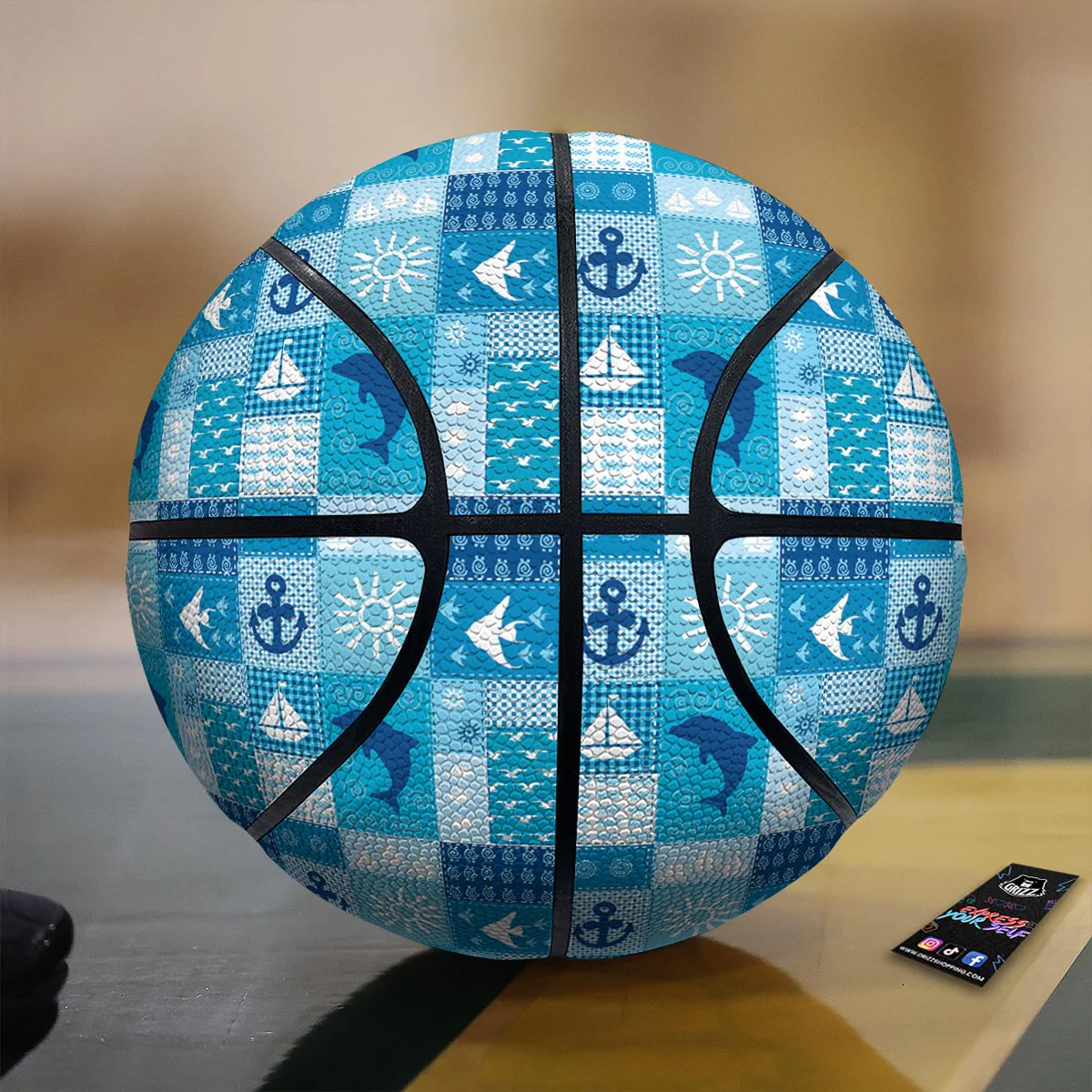 Nautical Sea Animal Patchwork Retro Print Pattern Basketball