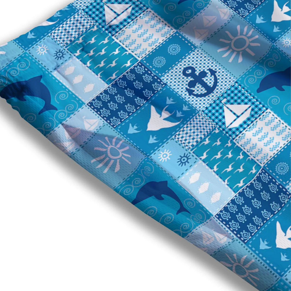 Nautical Sea Animal Patchwork Retro Print Pattern Mesh Shorts - Image 3