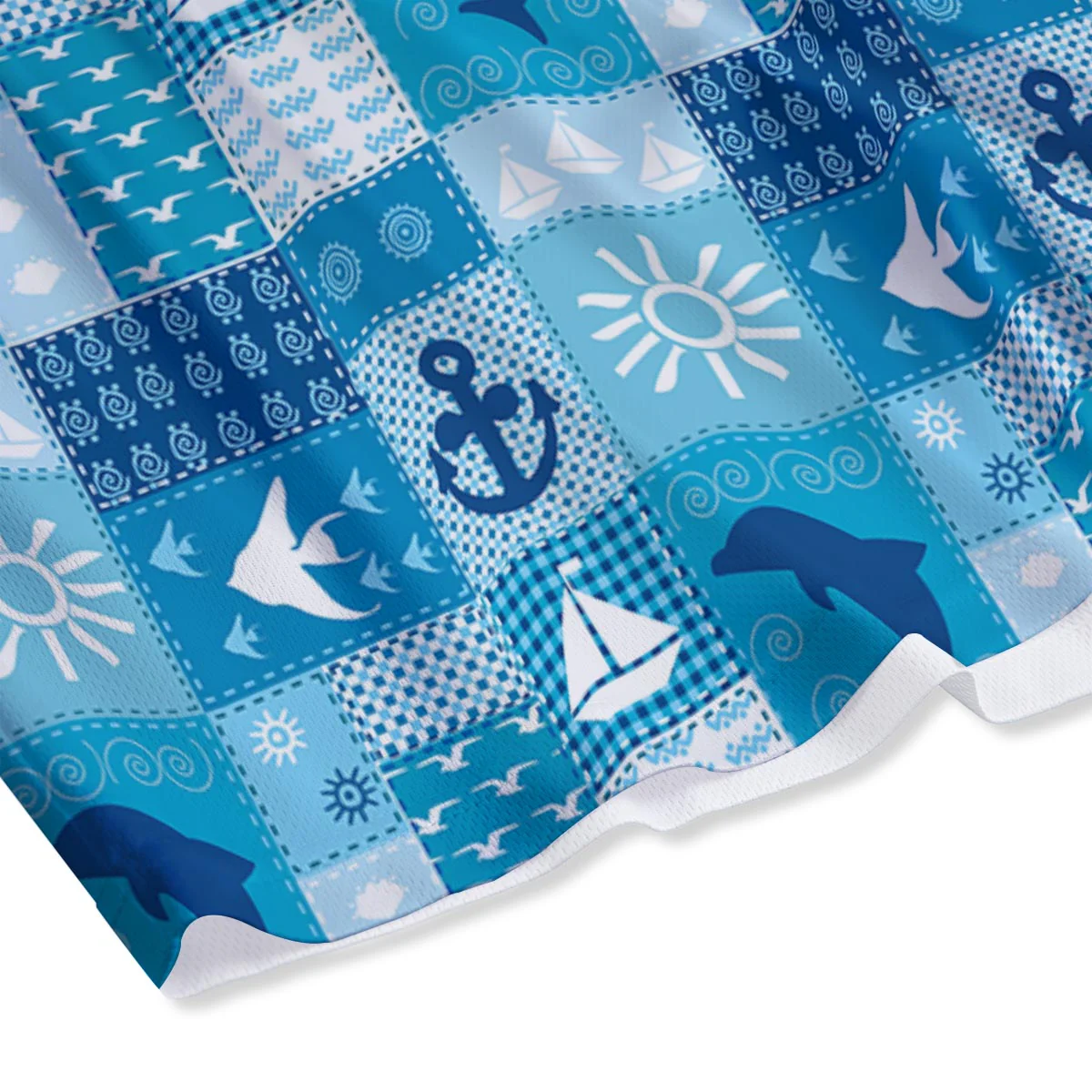 Nautical Sea Animal Patchwork Retro Print Pattern Mesh Shorts - Image 4