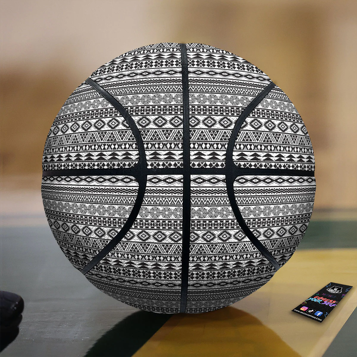 Navajo Tribal White And Black Print Basketball