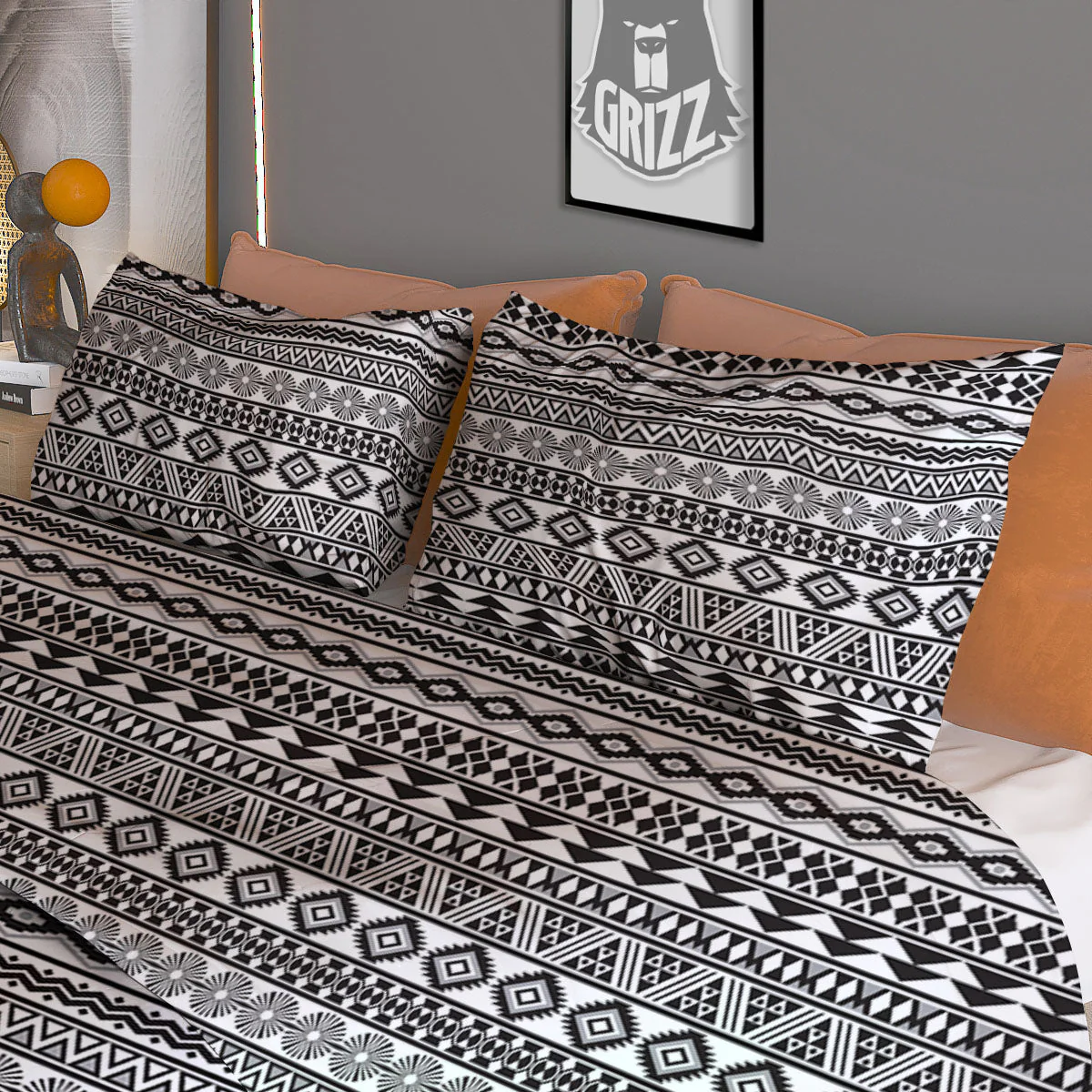 Navajo Tribal White And Black Print Duvet Cover Bedding Set - Image 3