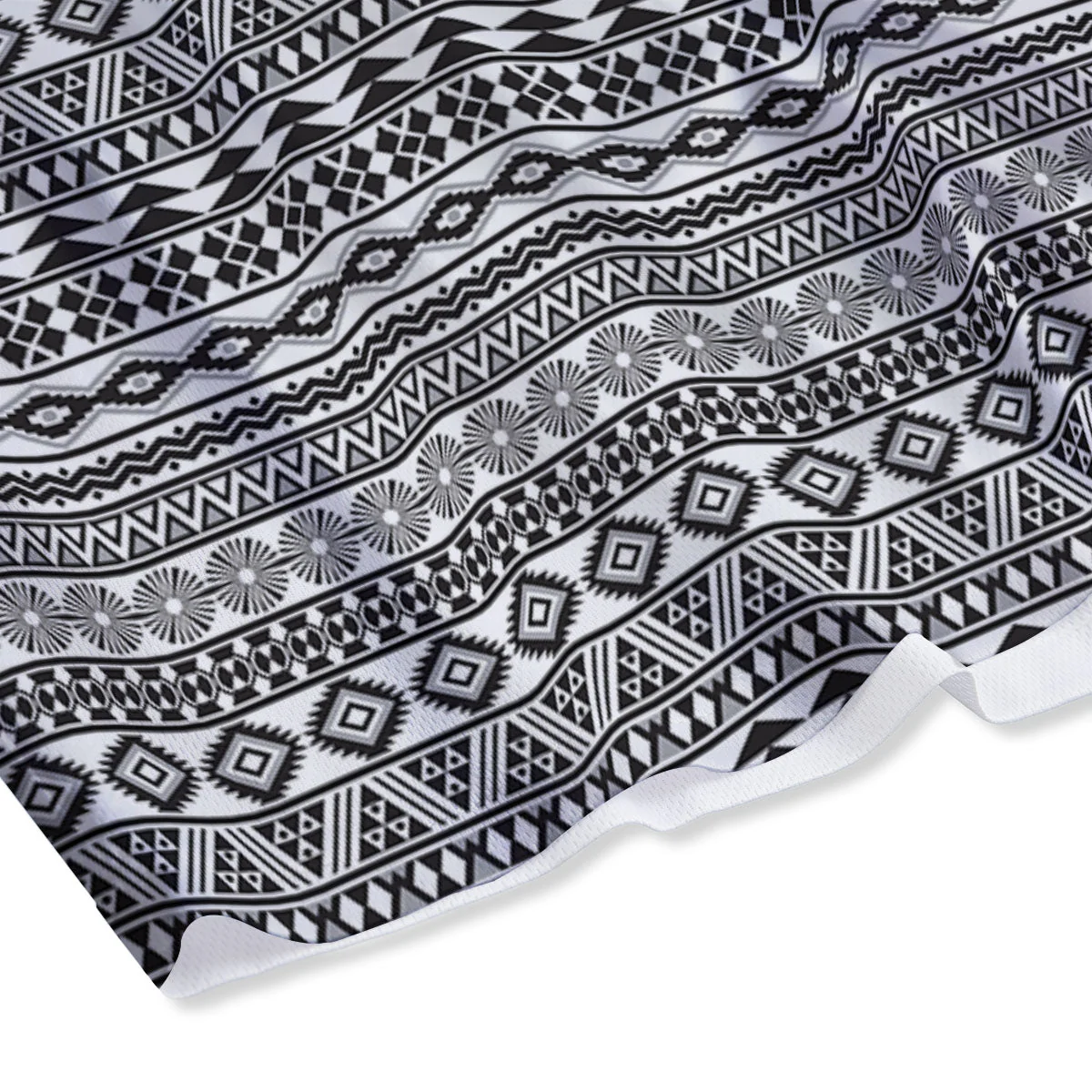 Navajo Tribal White And Black Print Mesh Shorts - Image 4