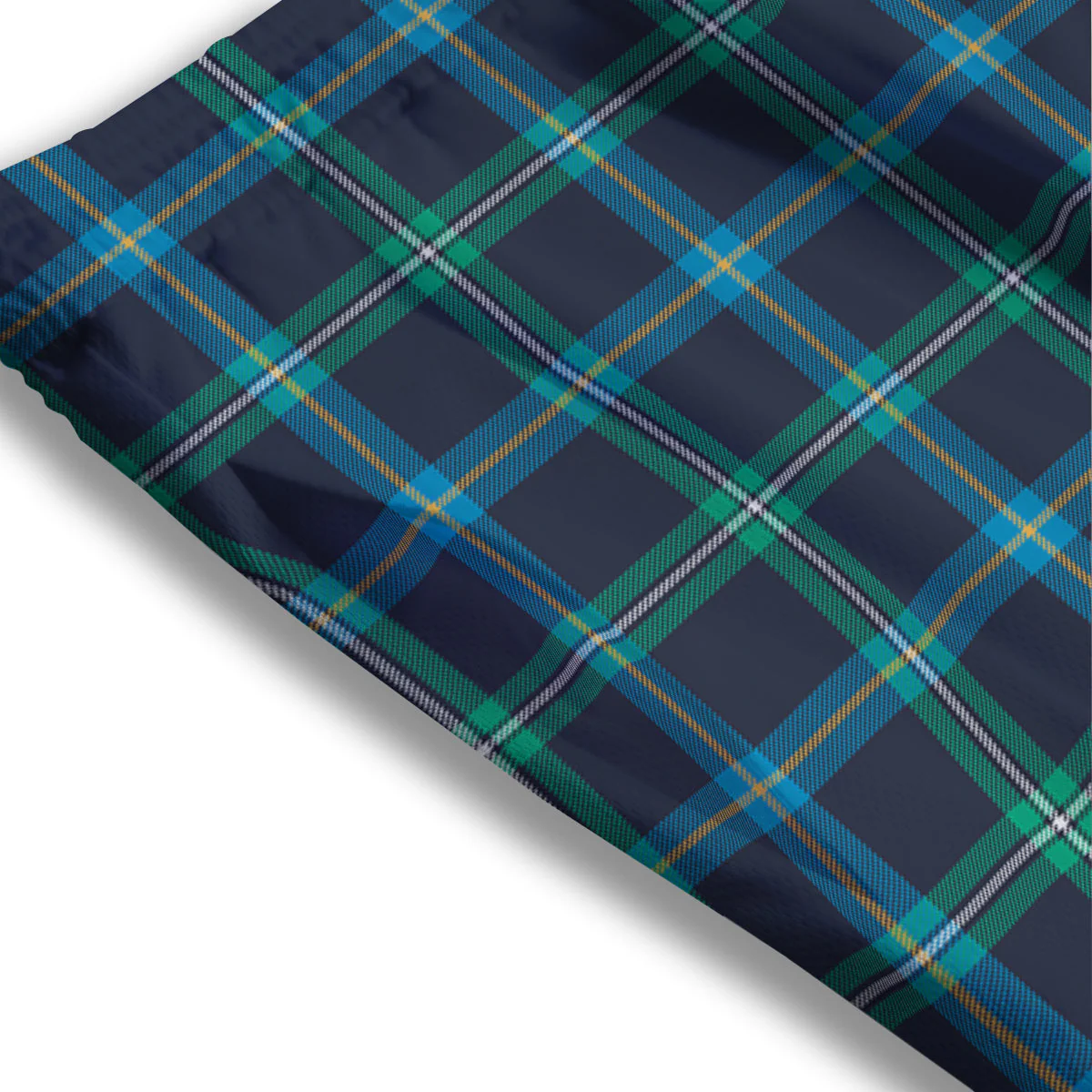 Navy Plaid And Blue Green Print Pattern Mesh Shorts - Image 3