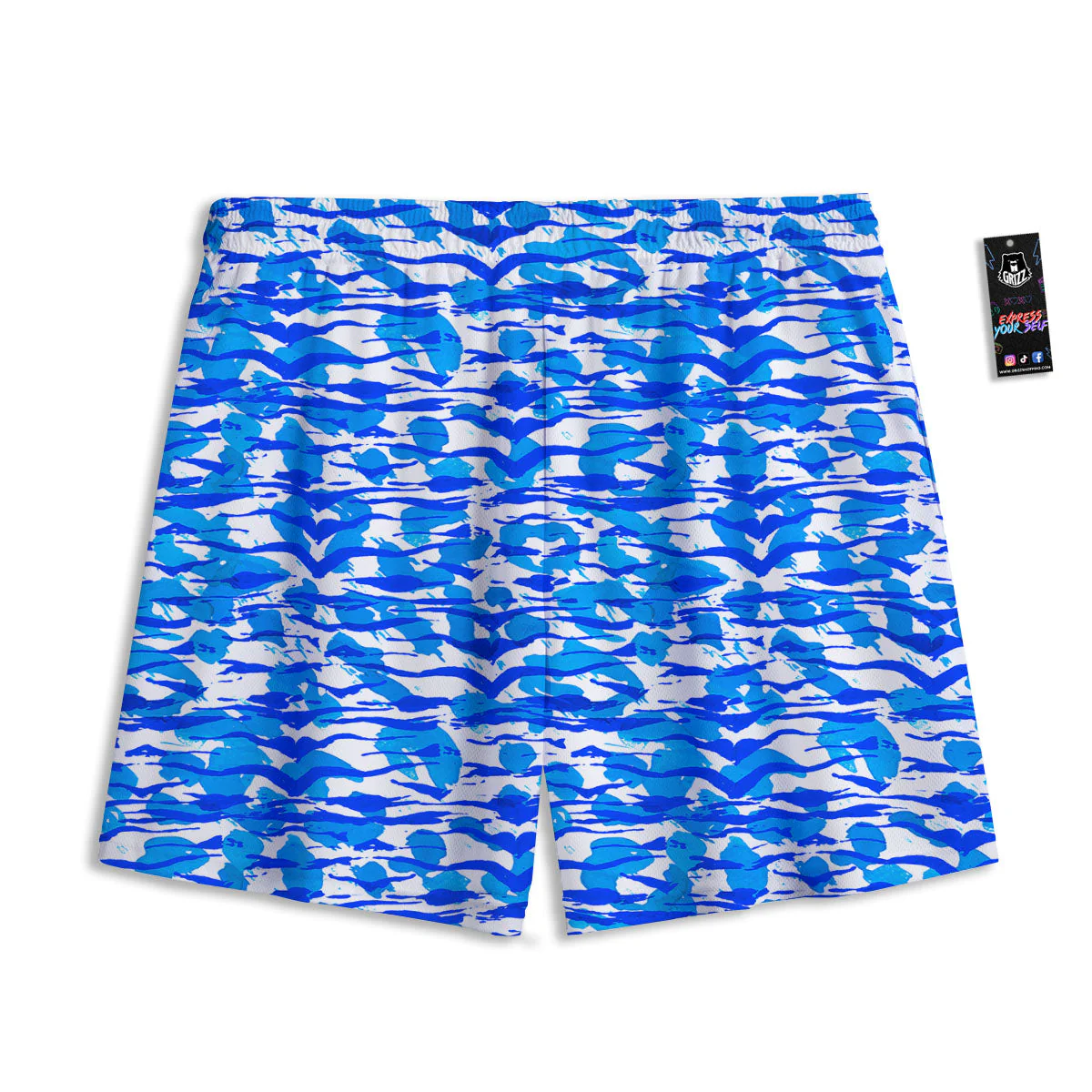 Navy Tiger Stripe Camouflage Seamless Print Pattern Mesh Shorts - Image 2