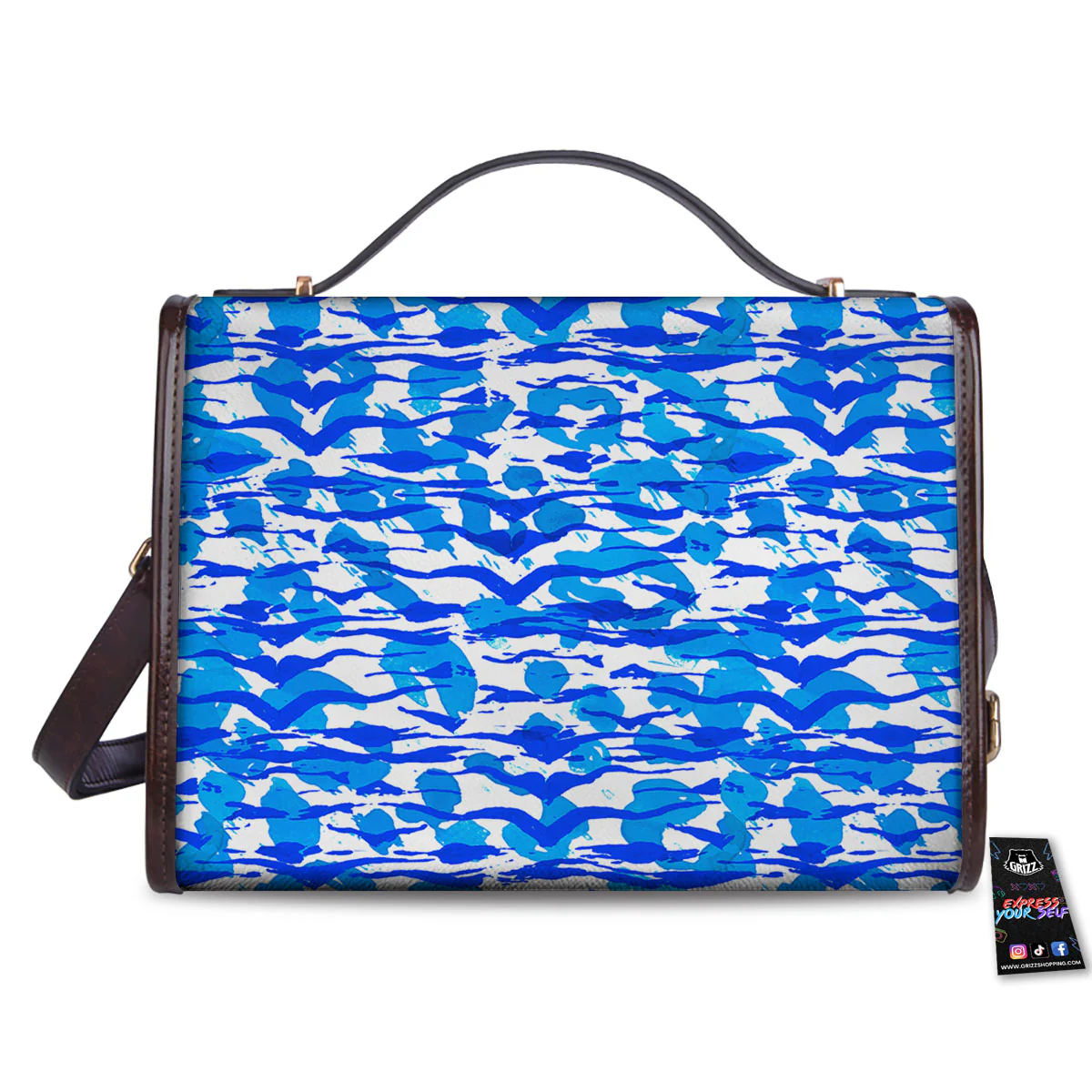 Navy Tiger Stripe Camouflage Seamless Print Pattern Women's Satchel Bag - Image 2