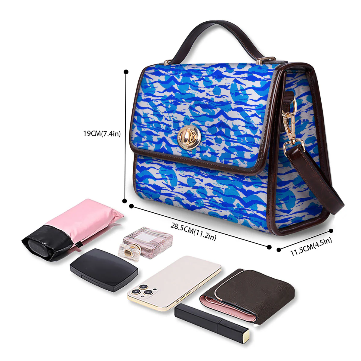 Navy Tiger Stripe Camouflage Seamless Print Pattern Women's Satchel Bag - Image 4