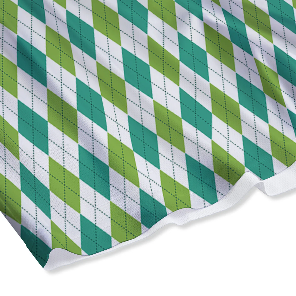 Navy White And Green Argyle Print Pattern Mesh Shorts - Image 4