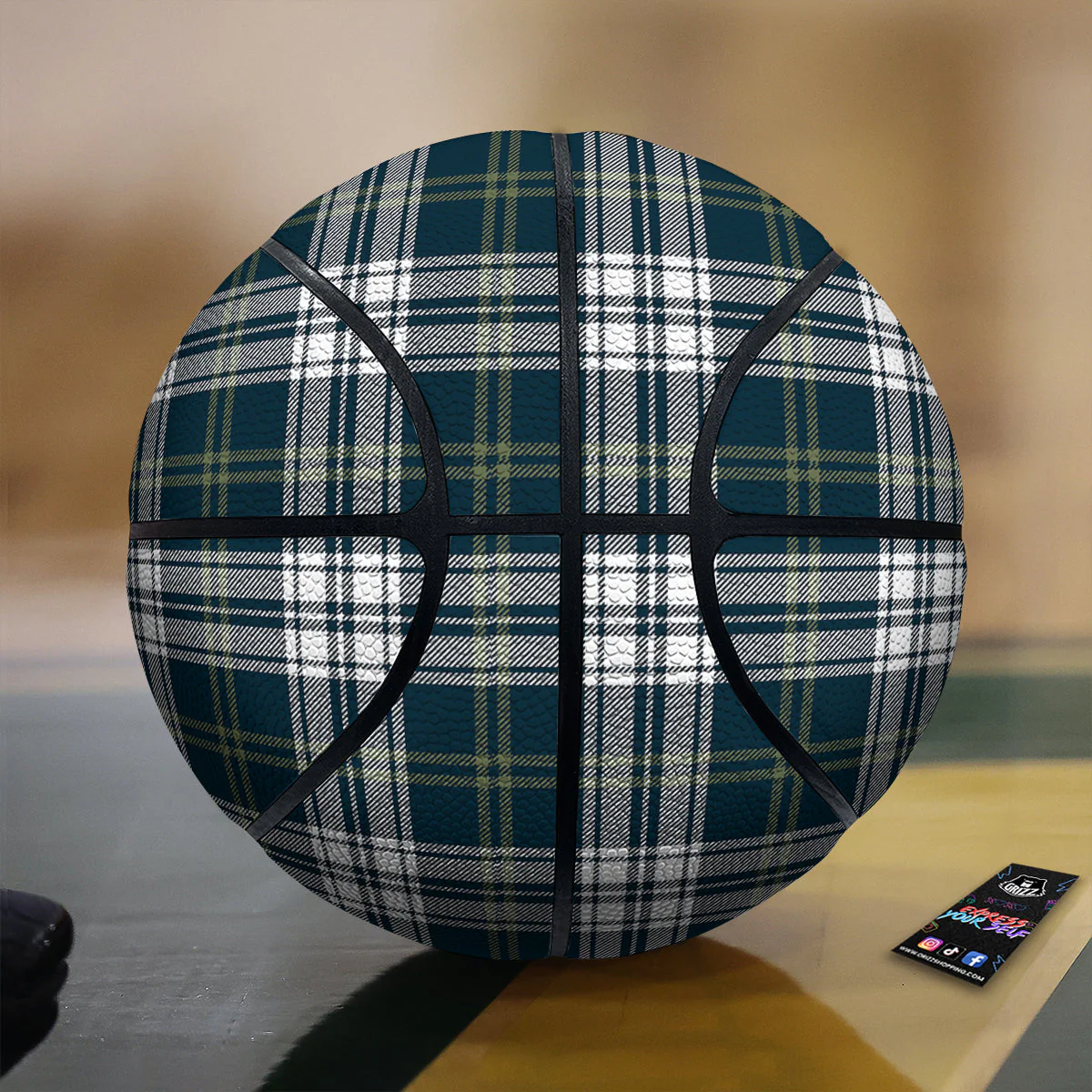 Navy White And Green Plaid Print Pattern Basketball
