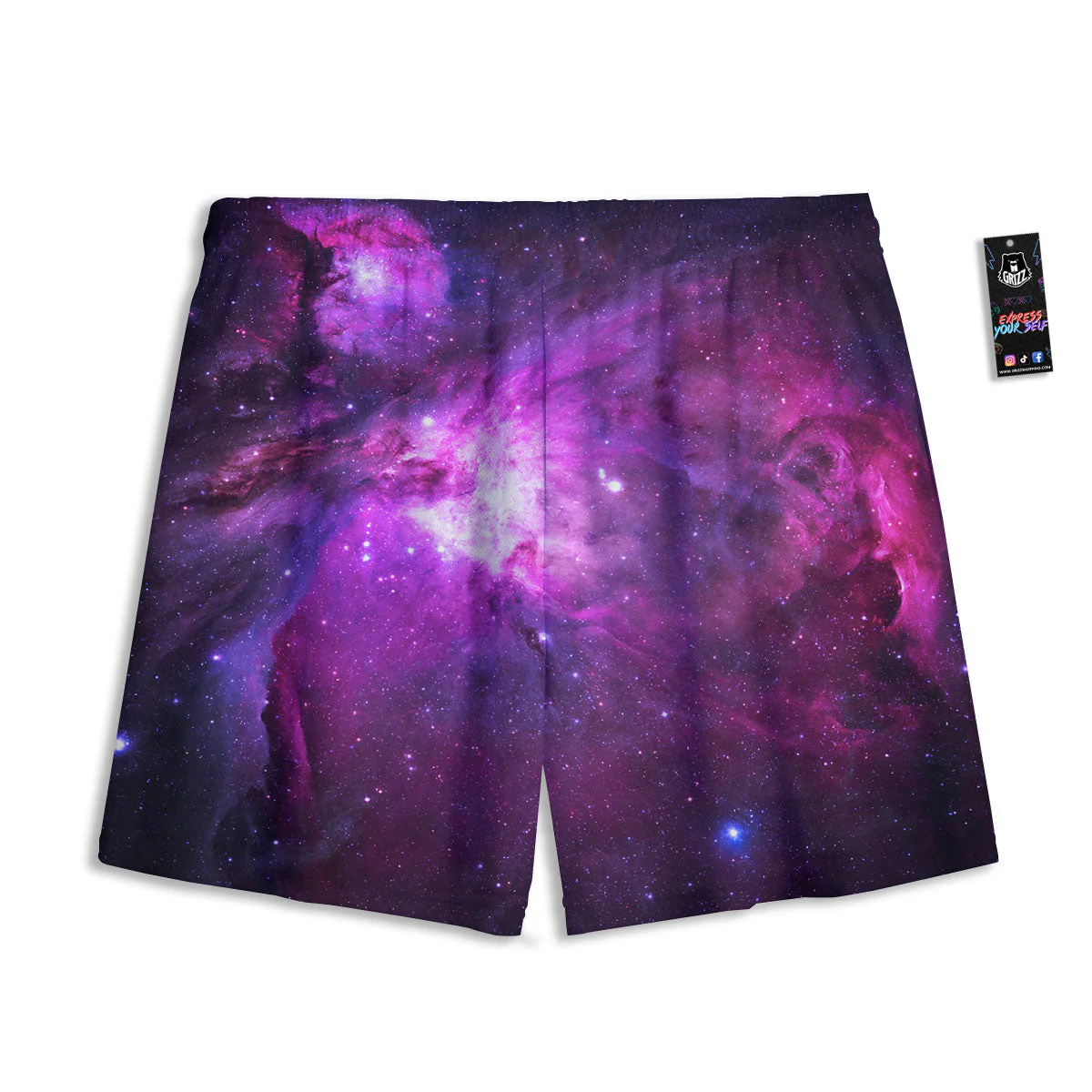 Nebula Galaxy Space Purple Stars Print Mesh Shorts - Image 2