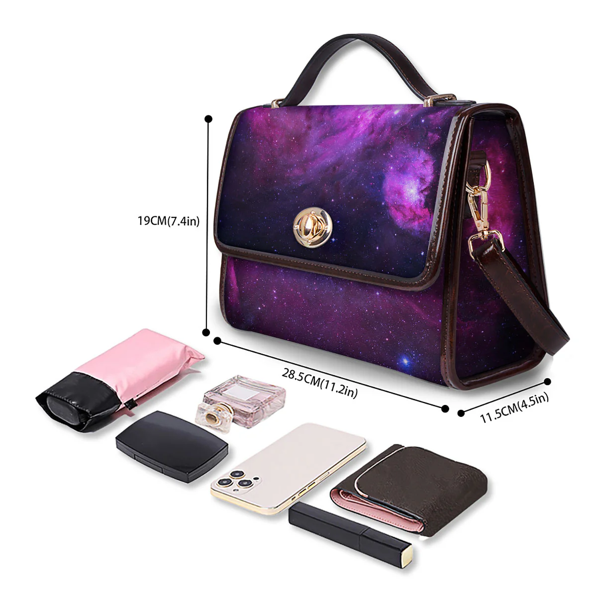 Nebula Galaxy Space Purple Stars Print Women's Satchel Bag - Image 4