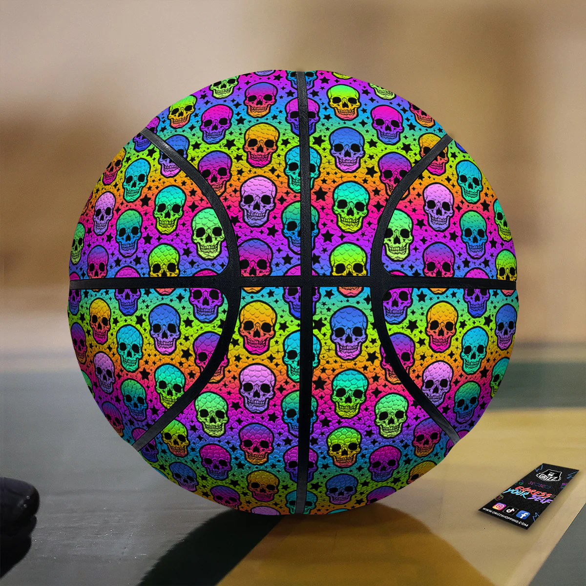 Neon Bright Human Skulls Print Pattern Basketball