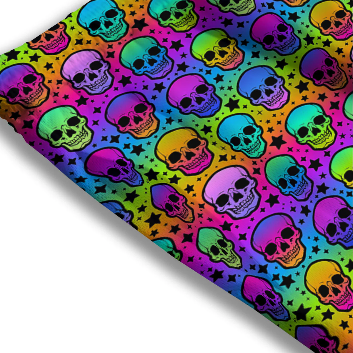 Neon Bright Human Skulls Print Pattern Mesh Shorts - Image 3
