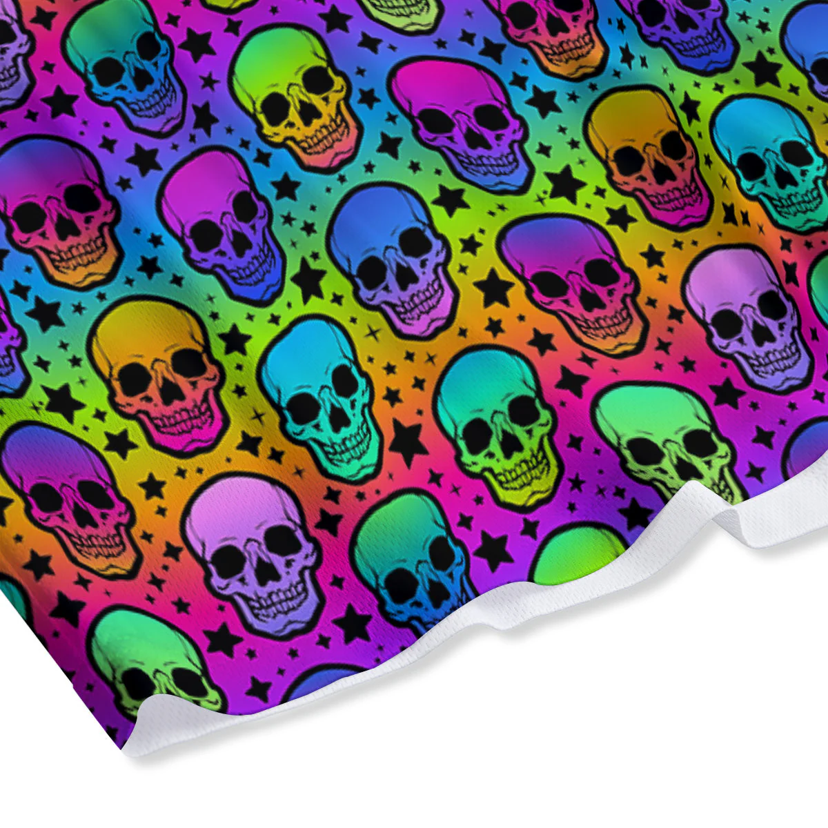Neon Bright Human Skulls Print Pattern Mesh Shorts - Image 4