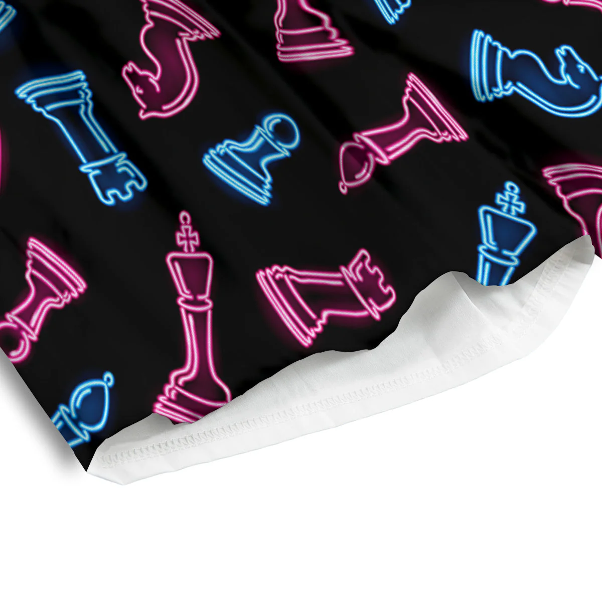 Neon Chess Pieces Print Pattern Men's Athletic Shorts - Image 4