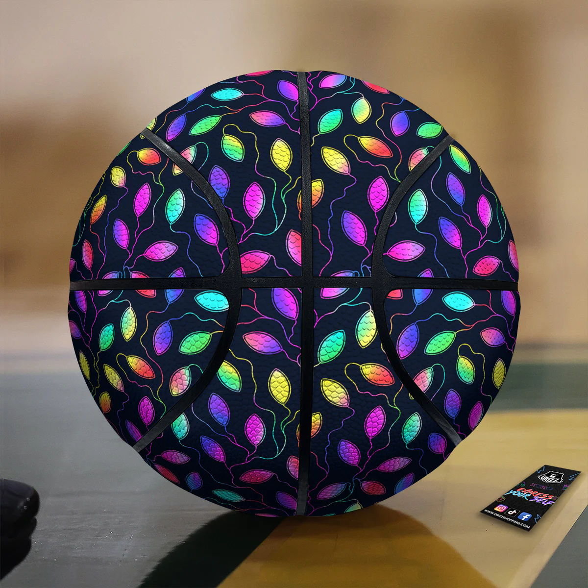 Neon Leaf Print Pattern Basketball