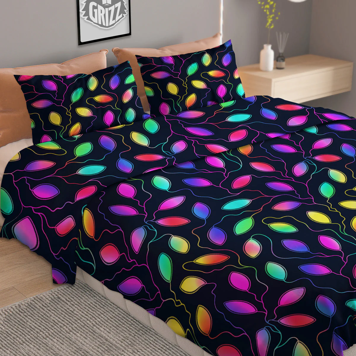 Neon Leaf Print Pattern Duvet Cover Bedding Set - Image 2