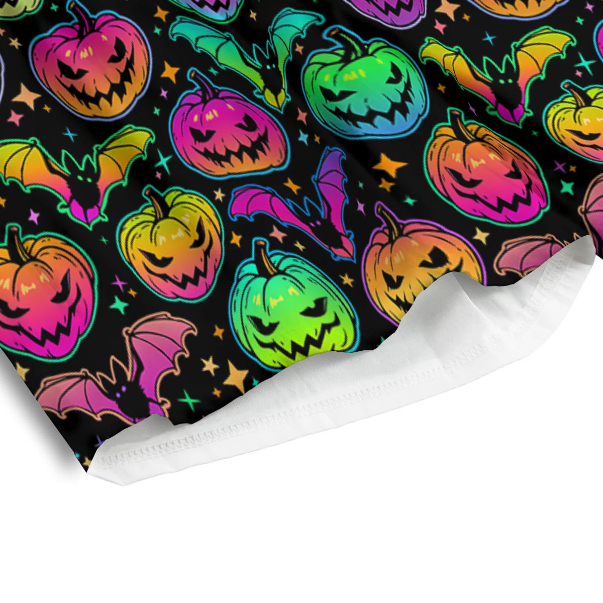Neon Pumpkins And Bat Halloween Print Pattern Men's Athletic Shorts - Image 4
