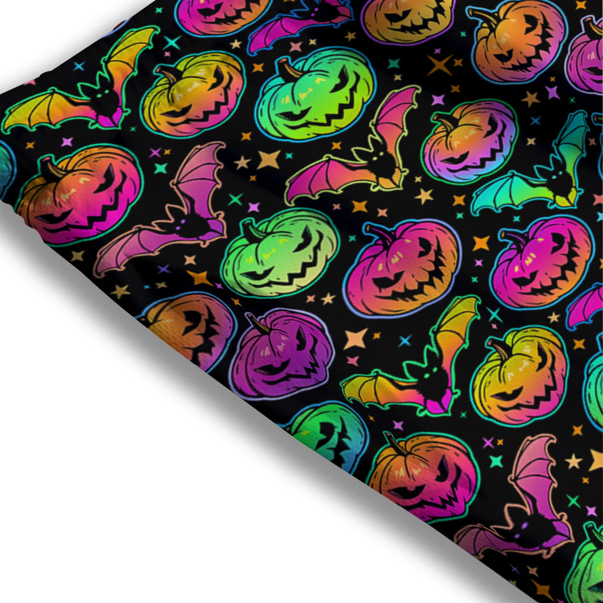 Neon Pumpkins And Bat Halloween Print Pattern Mesh Shorts - Image 3