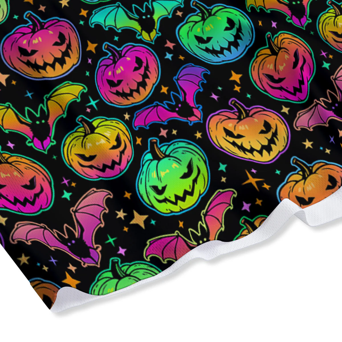 Neon Pumpkins And Bat Halloween Print Pattern Mesh Shorts - Image 4