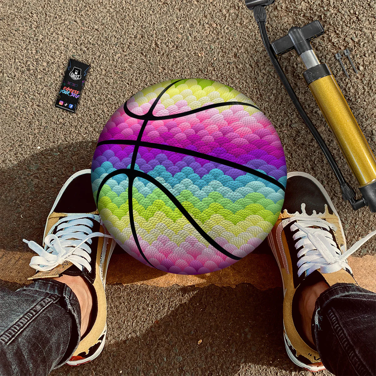 Neon Rainbow Light Blobs Print Pattern Basketball - Image 2