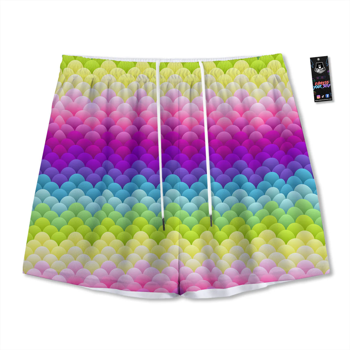 Neon Rainbow Light Blobs Print Pattern Mesh Shorts