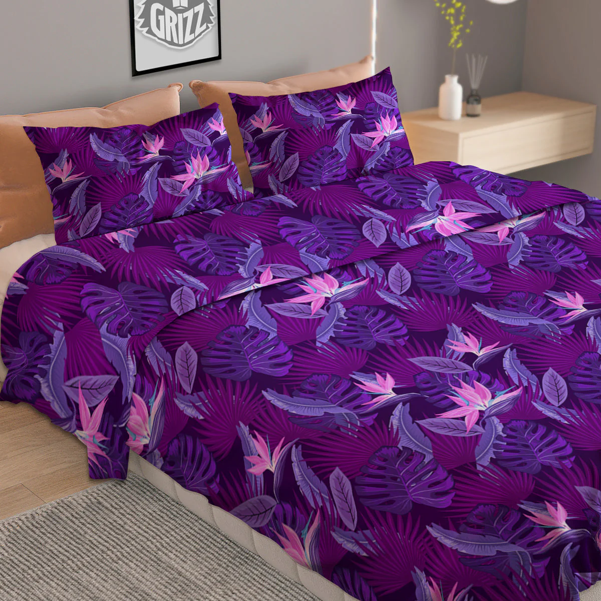 Neon Tropical Foliage And Leave Print Pattern Duvet Cover Bedding Set - Image 2