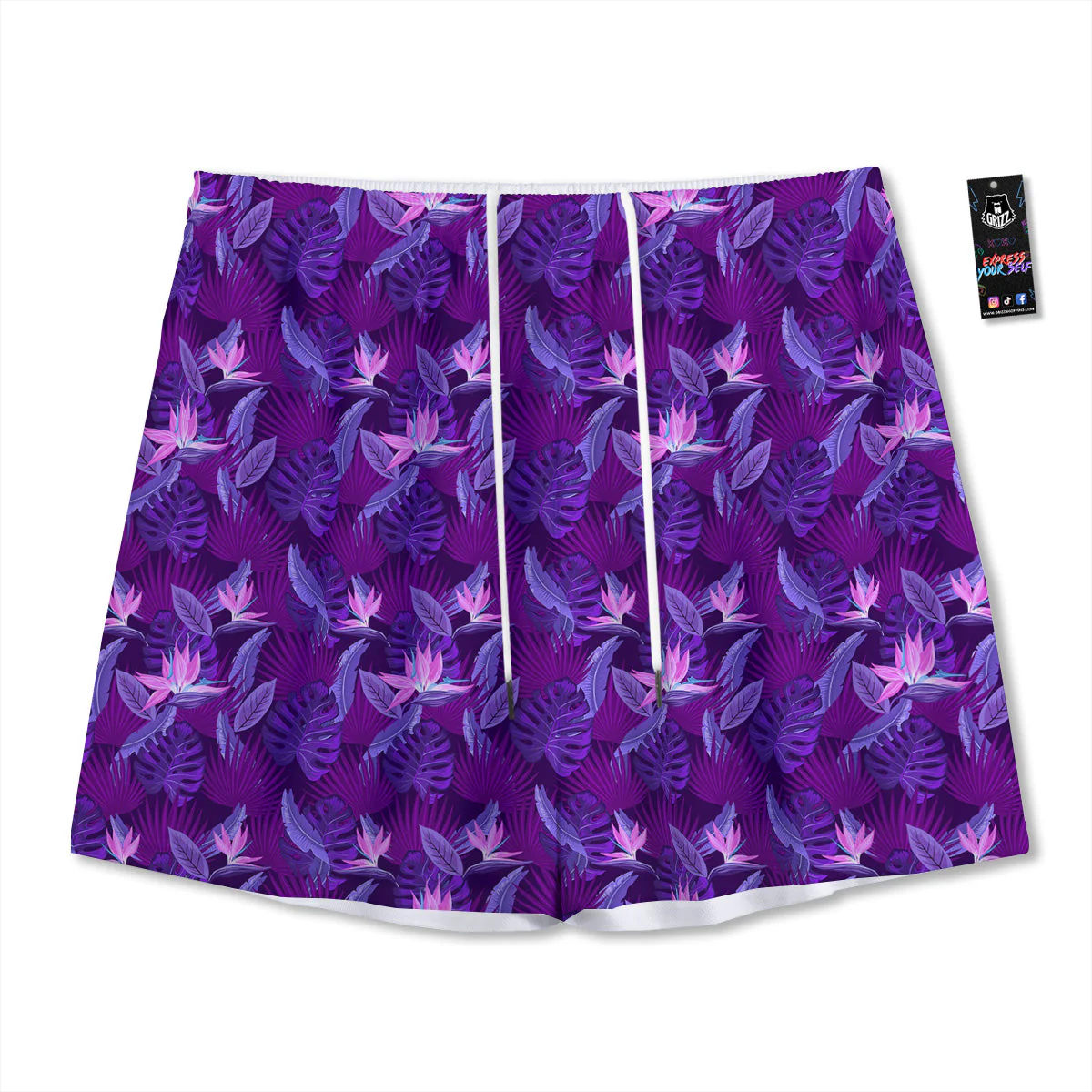 Neon Tropical Foliage And Leave Print Pattern Mesh Shorts
