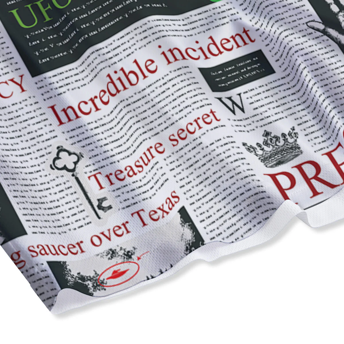 Newspaper Aliens Topic Print Pattern Mesh Shorts - Image 4