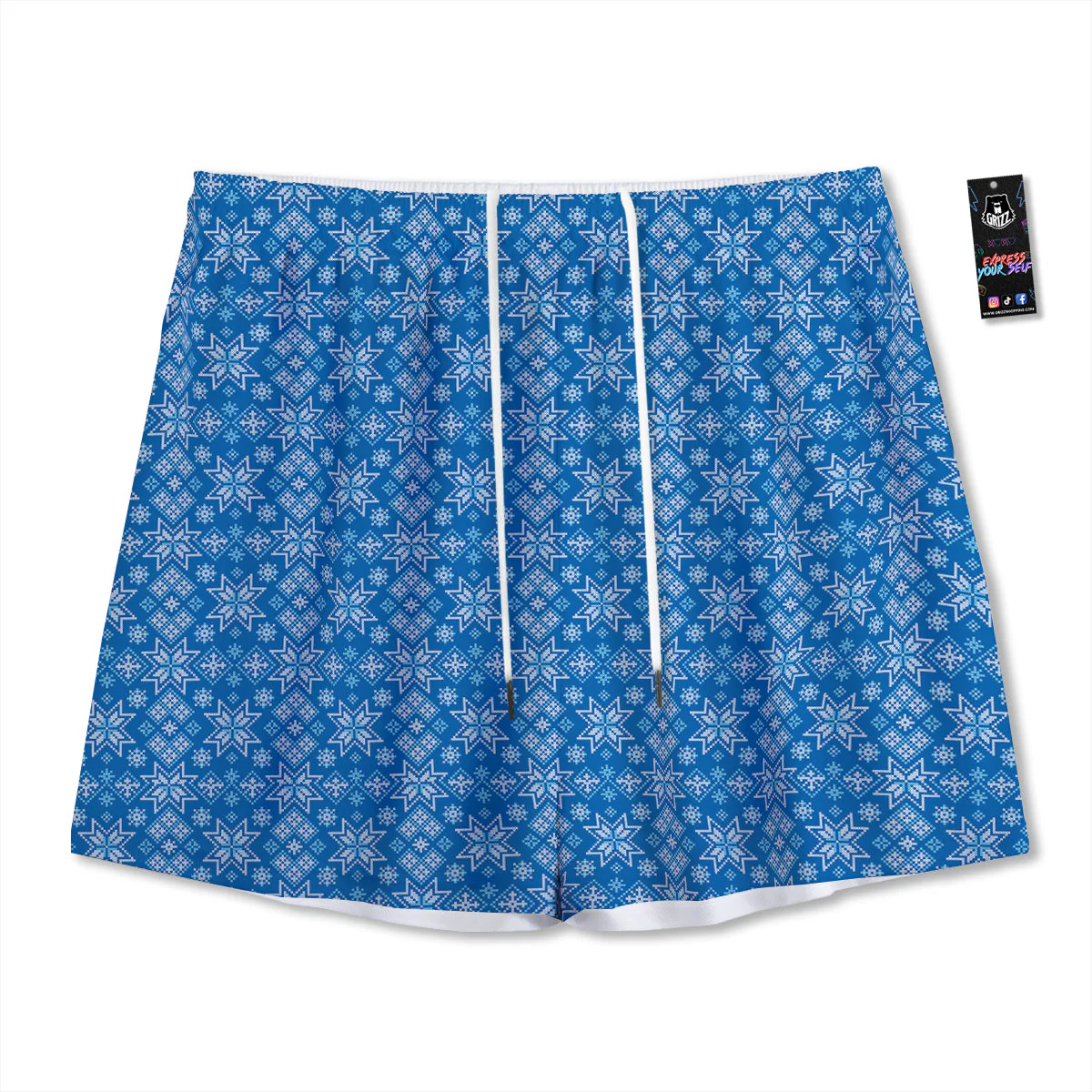 Nordic Knitted Christmas Print Pattern Mesh Shorts