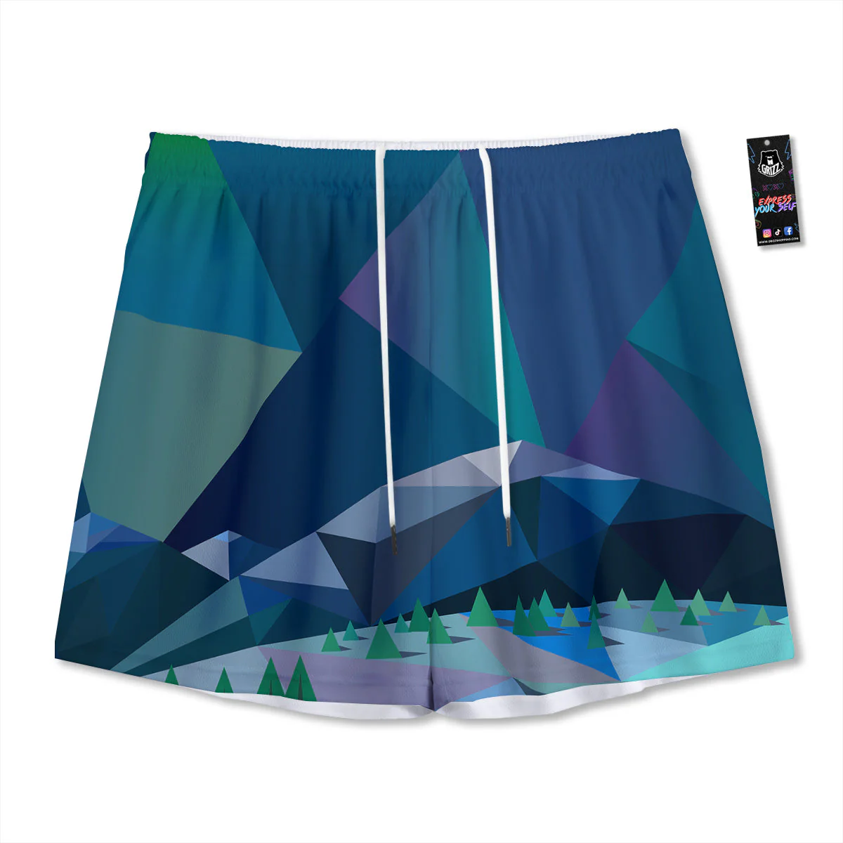 Northern Lights Geometric Polygonal Print Mesh Shorts