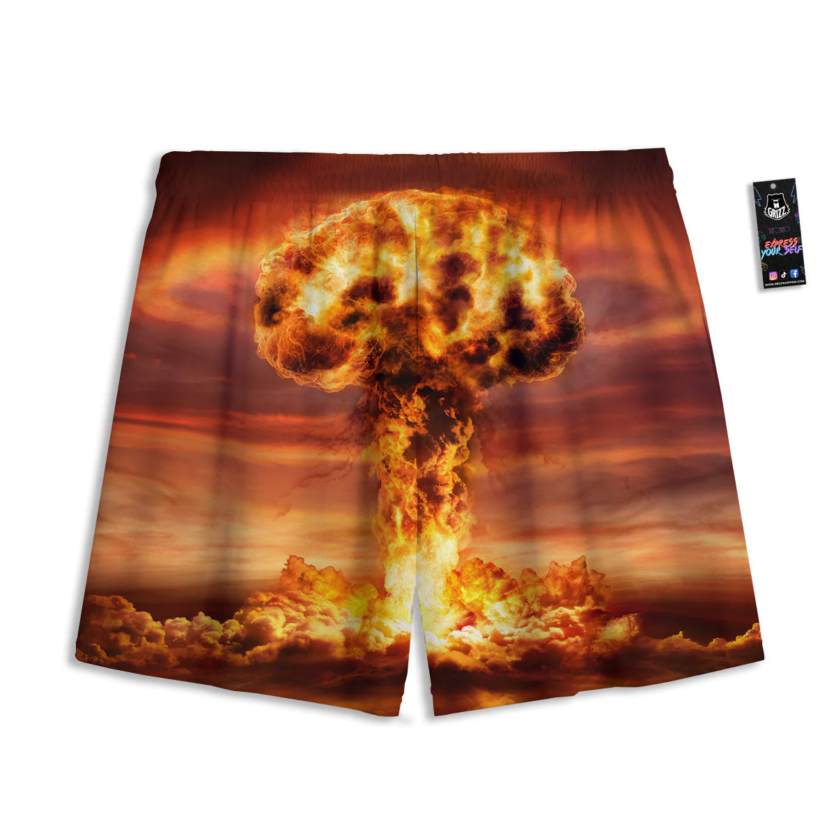 Nuclear Bomb Explosion Print Mesh Shorts - Image 2
