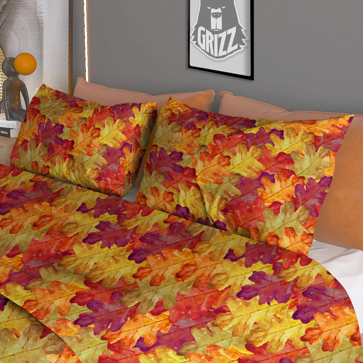 Oak Leaf Autumn Print Duvet Cover Bedding Set - Image 3