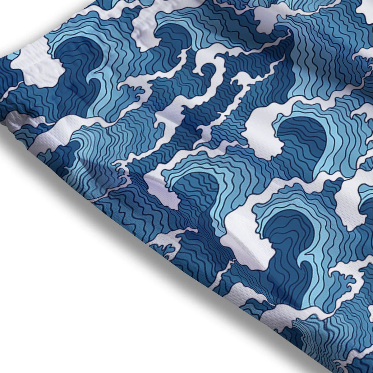 Ocean Wave Japanese Print Pattern Mesh Shorts - Image 3